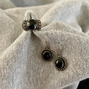 Silver and black onyx ring and earring set